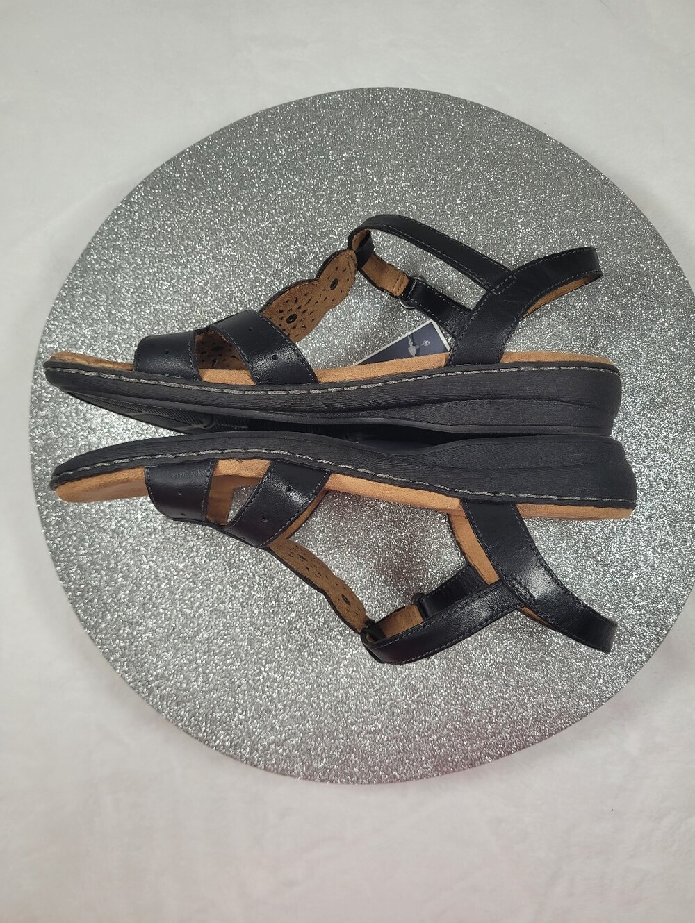 Natural Soul Barton Black Leather Slingback Sandals Laser Cut 9M New - Picture 6 of 12